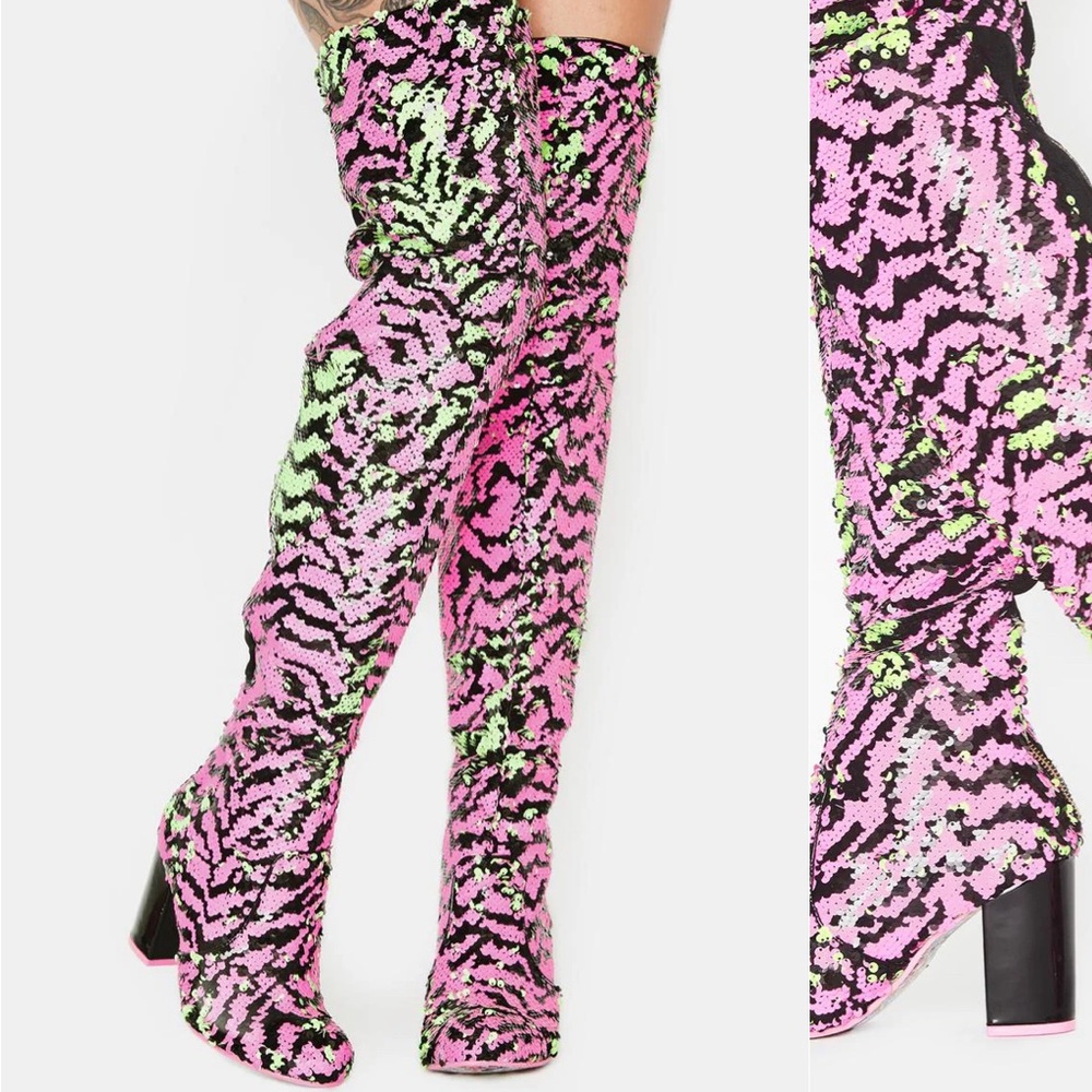 zebra print thigh high boots